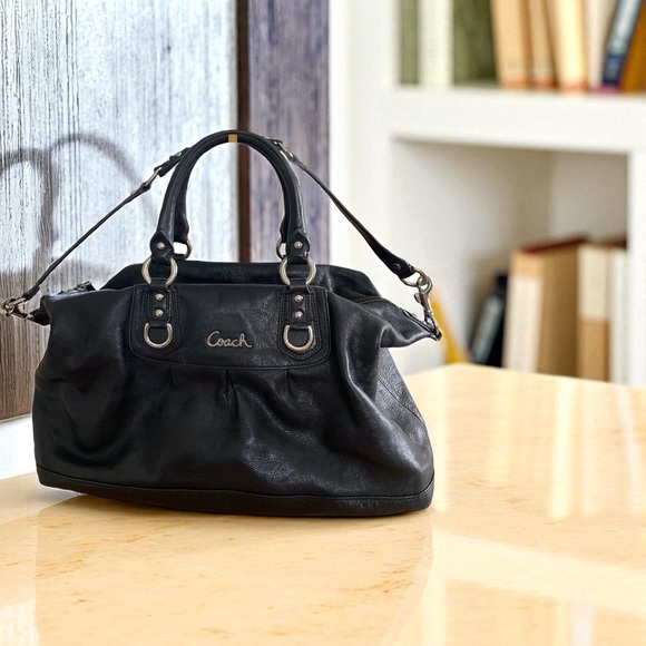 Coach Ashley Black Leather Satchel - Picture 1 of 10